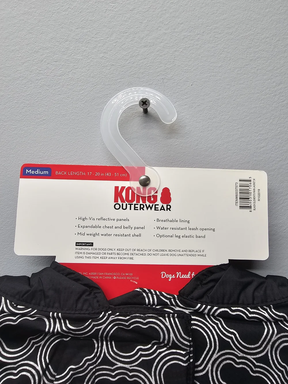 NWT KONG Outerwear Black Rain Jacket for Dogs
